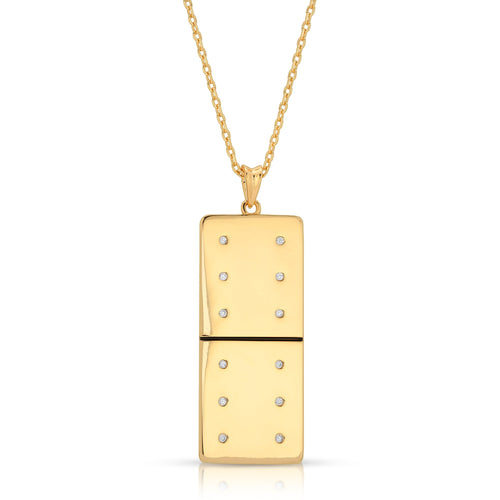 Gold Plated Large Domino With 12 Clear CZ - Domino effect jewelry