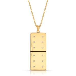 Gold Plated Large Domino With 12 Clear CZ - Domino effect jewelry