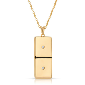 Small Gold Domino With 2 White Diamonds - Domino effect jewelry