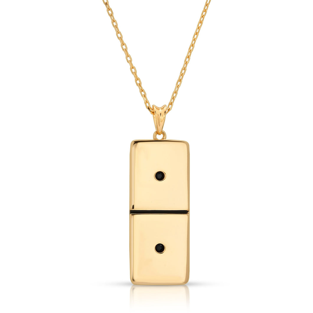 Small Gold Domino With 2 Black Diamonds - Domino effect jewelry