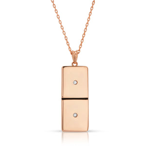 Small Rose Gold Domino With 2 Clear Diamonds - Domino effect jewelry