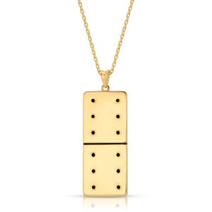 Gold Plated Large Domino With 12 Black CZ - Domino effect jewelry