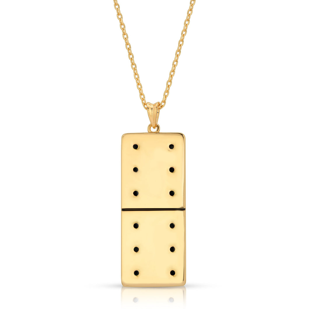 Gold Plated Large Domino With 12 Black CZ - Domino effect jewelry