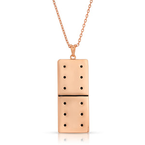 Rose Gold Plated Large Domino With 12 Black CZ - Domino effect jewelry