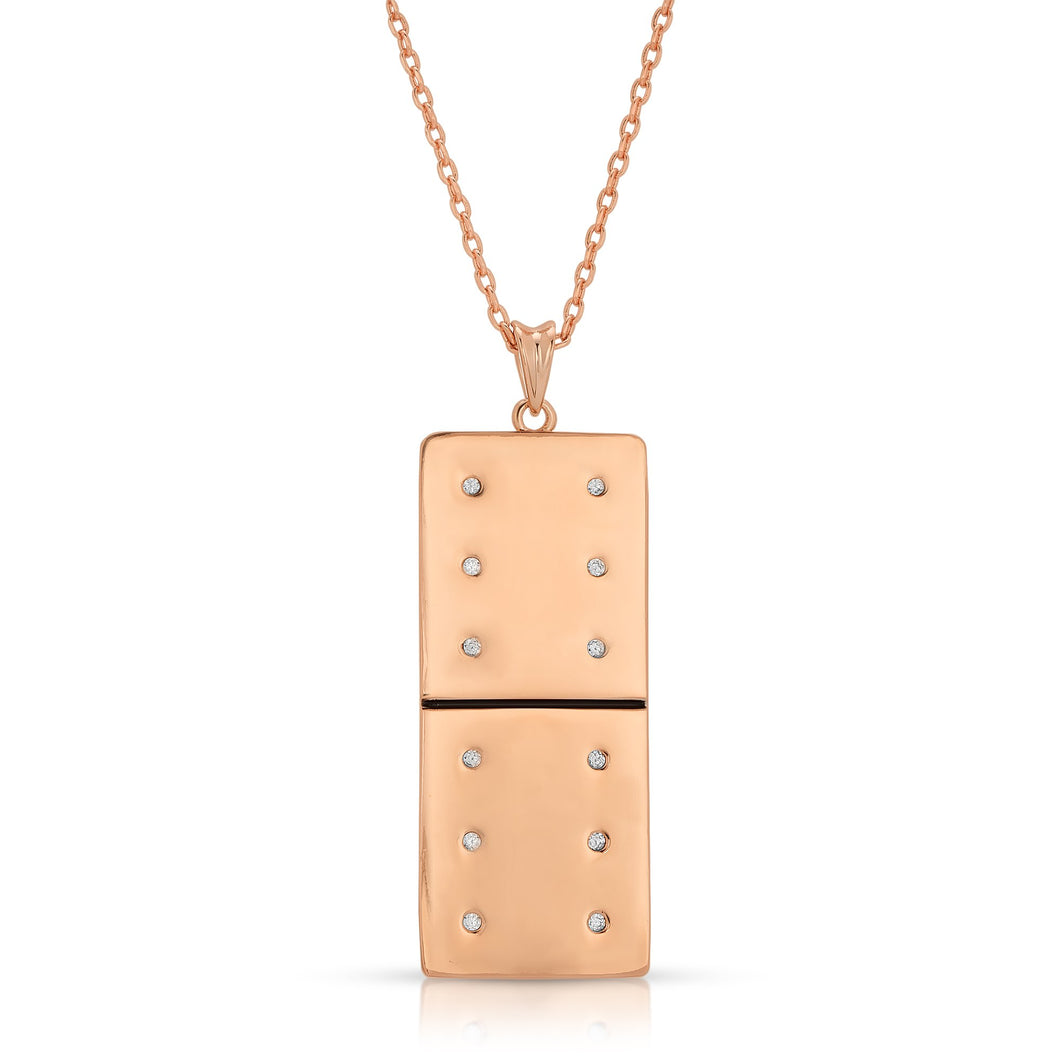 Rose Gold Plated Large Domino With 12 Clear CZ - Domino effect jewelry
