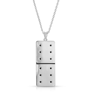 Silver Plated Large Domino With 12 Black CZ - Domino effect jewelry