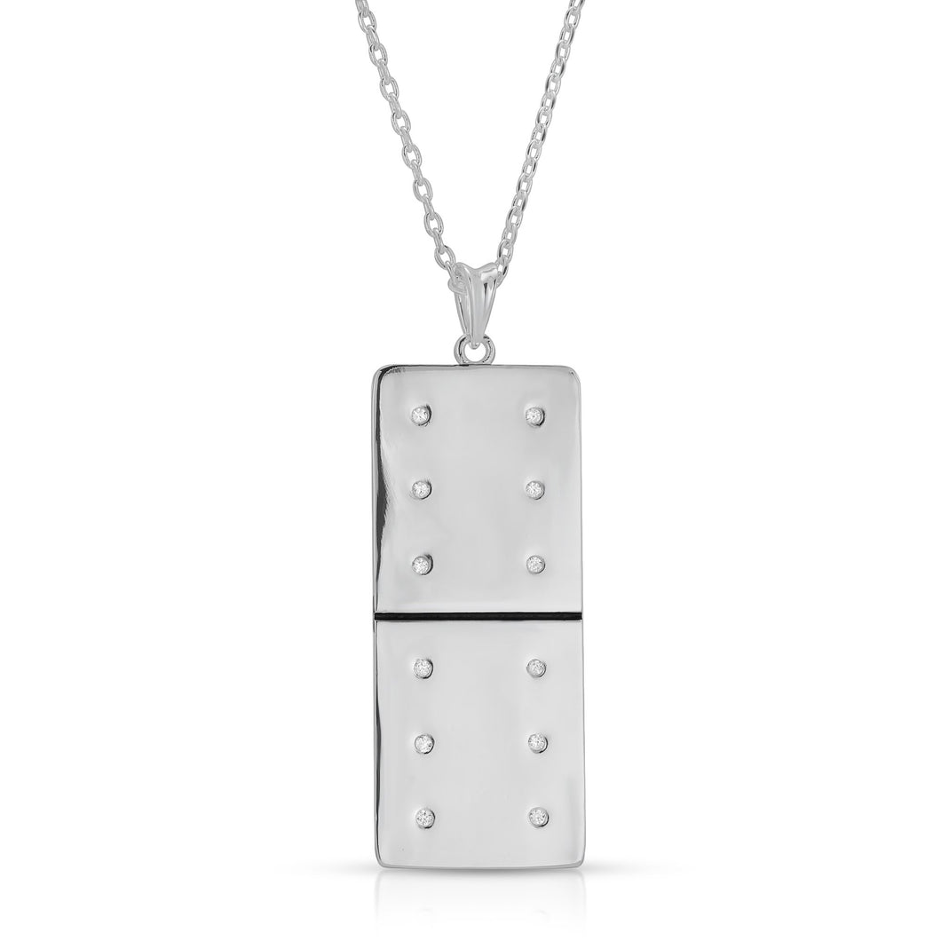 Silver Plated Large Domino With 12 Clear CZ - Domino effect jewelry